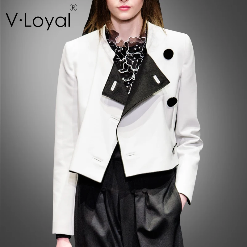

Spring and summer new fashion coloring, small collar, short jacket, European and American temperament, single side impact color