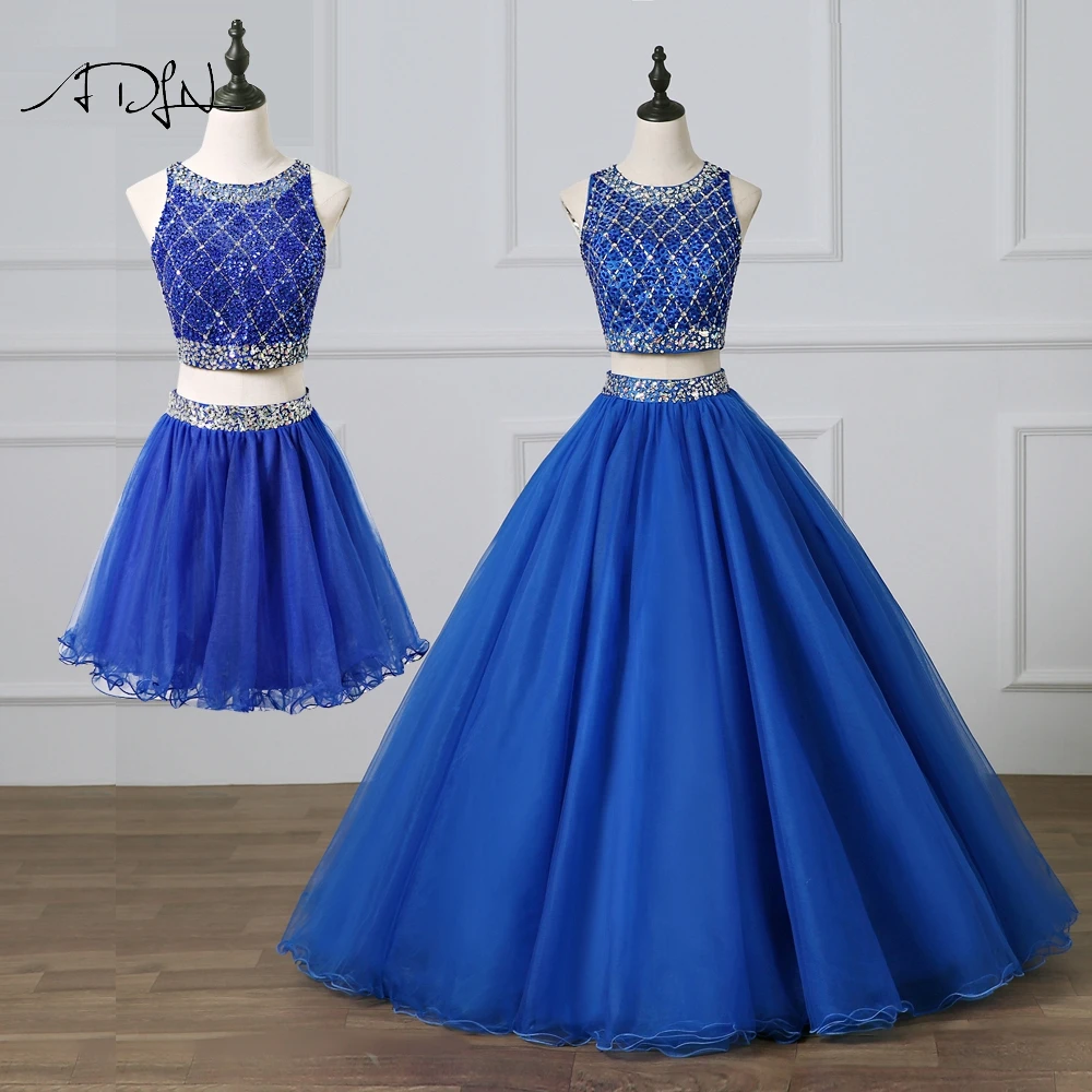 

ADLN Gorgeous Three Pieces Quinceanera Dresses Royal Blue Prom Gown with Removable Skirt Heavily Beaded Sweet 15 Dress