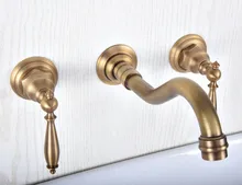Antique Brass Bathroom Sink Mixer Tap Faucet Dual Handles 3 Holes Mixer Tap Wall Mounted Bathroom Faucet zsf511 free shipping gold clour double handles bathroom bidet faucet sex faucet mixer tap
