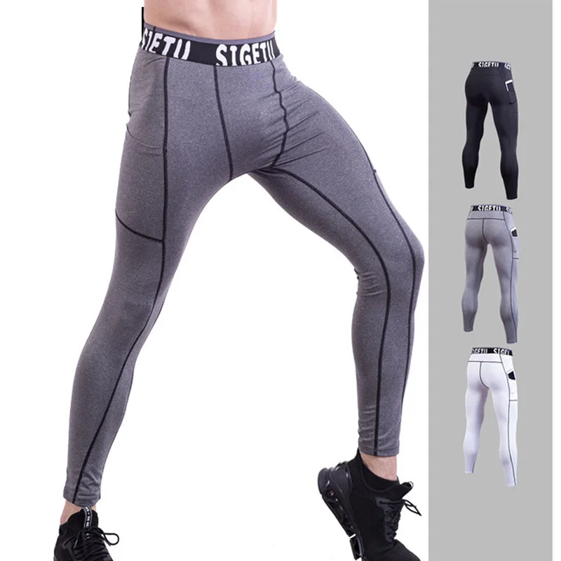 

Gym Leggings Men Compression Tights With Pockets Sweat Pants Bodybuilding Legging Homme Sport Running Clothing Quick Drying