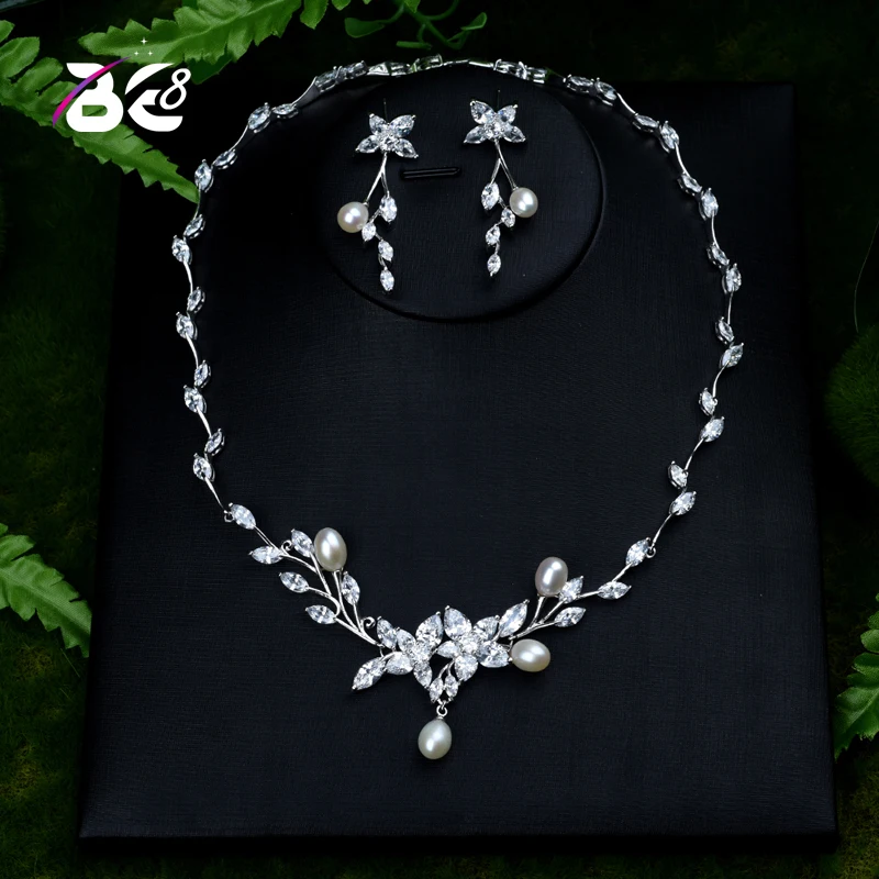 

Be 8 Fashion New Top Quality Wedding Jewelry Sets AAA CZ Leaf Design Bridal Earrings Necklace African Jewelry Set S396