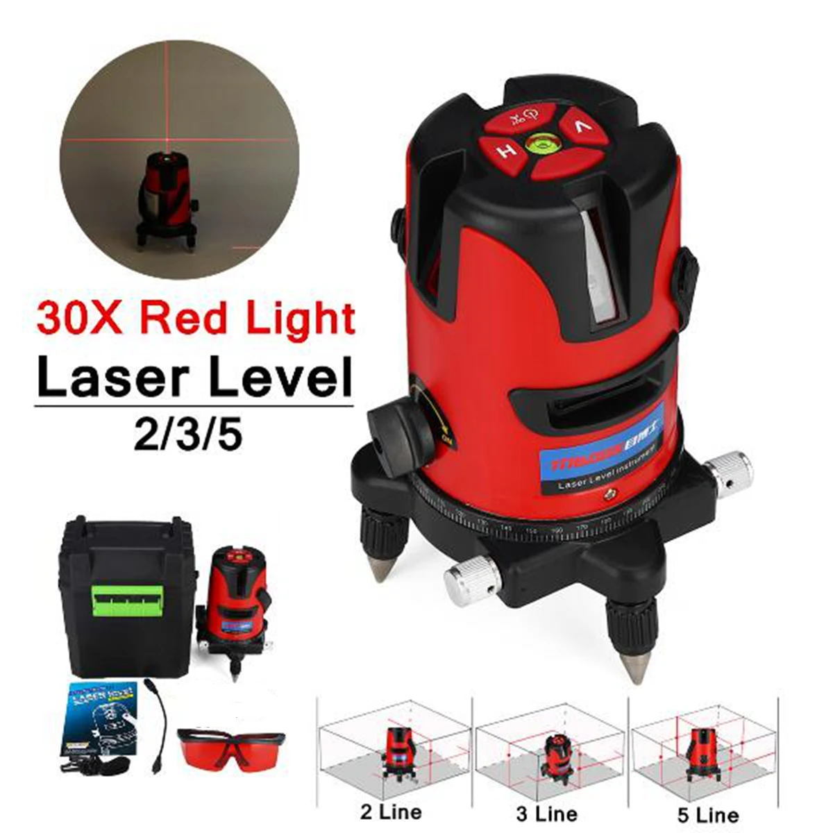 

2/3/5 Lines AC 100-240V 635mm Red Line Laser Level for Broad Array Alignment Precise Measurement 30 Times Strengthen Red Light
