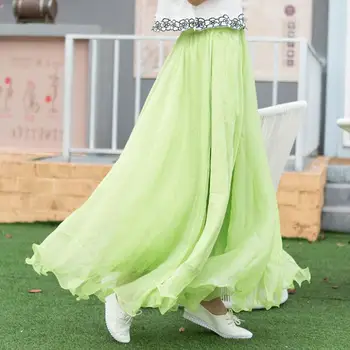 

80-100cm Long New Women Boho Double Layer Maxi Dress Chiffon Long Sundress Summer Lady Beach Chiffon Solid Skirt Elastic Waist
