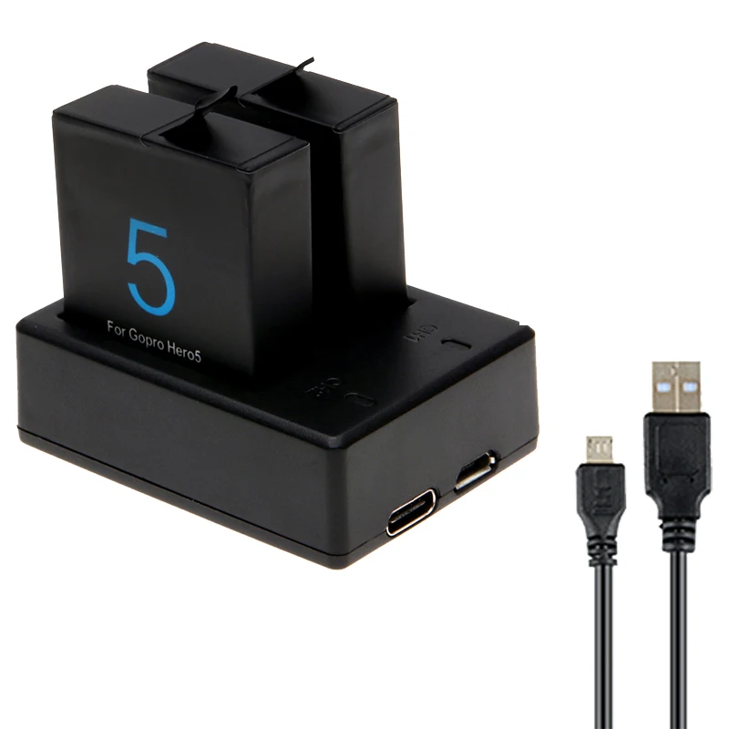 Haweel для gopro hero 5 USB зарядное устройство для аккумулятора зарядное устройство с двумя батареями Светодиодный индикатор для Go Pro hero 5 Аксессуары