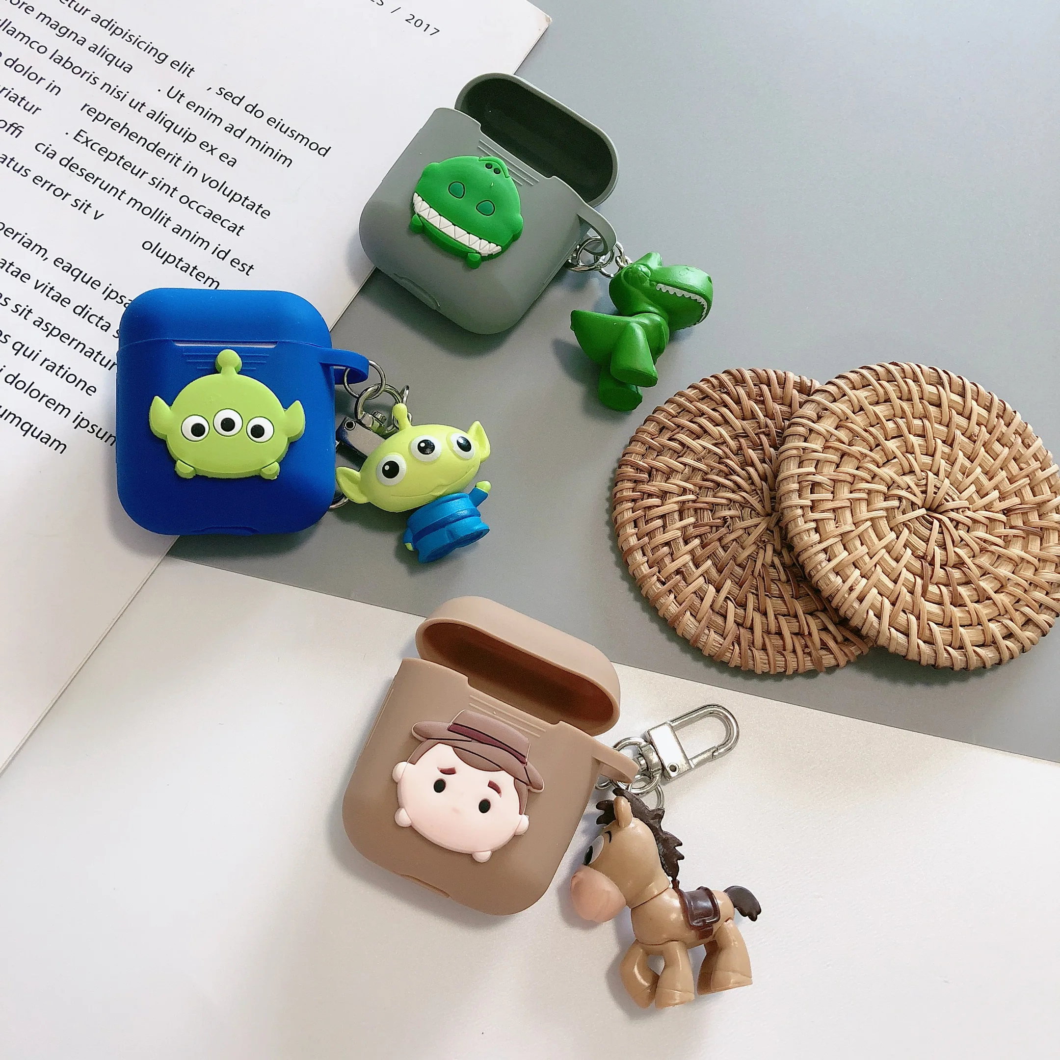 

Toy Story Rex Dinosaur Hamm Red Hearts Jessie Green Alien Headphone Case For Apple Airpods 1 2 Silicone Cartoon protection Cover