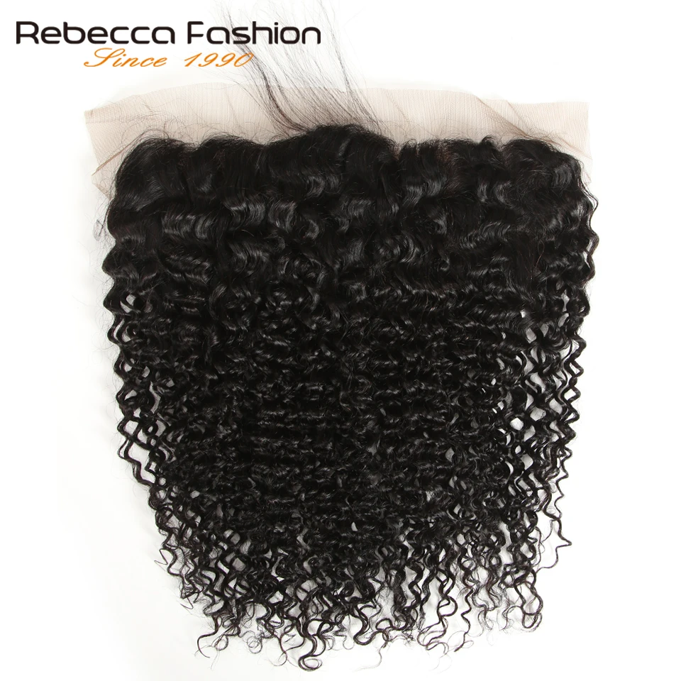 Rebecca Kinky Curly Lace fronal Closure 13x4 с пучком бразильских вьющихся волнистых человеческих волос Remy 3 пряди с фронтальным кружевом