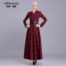 2016 new fashion Muslim clothing Islamic long dress red long sleeve maxi dress vintage slim fit female party dress