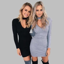 2016 New Winter Long-sleeved V-neck Woolen sweater Dress Package hip Slim Thin Large size Dress Female Tight-fitting Shirt AB22