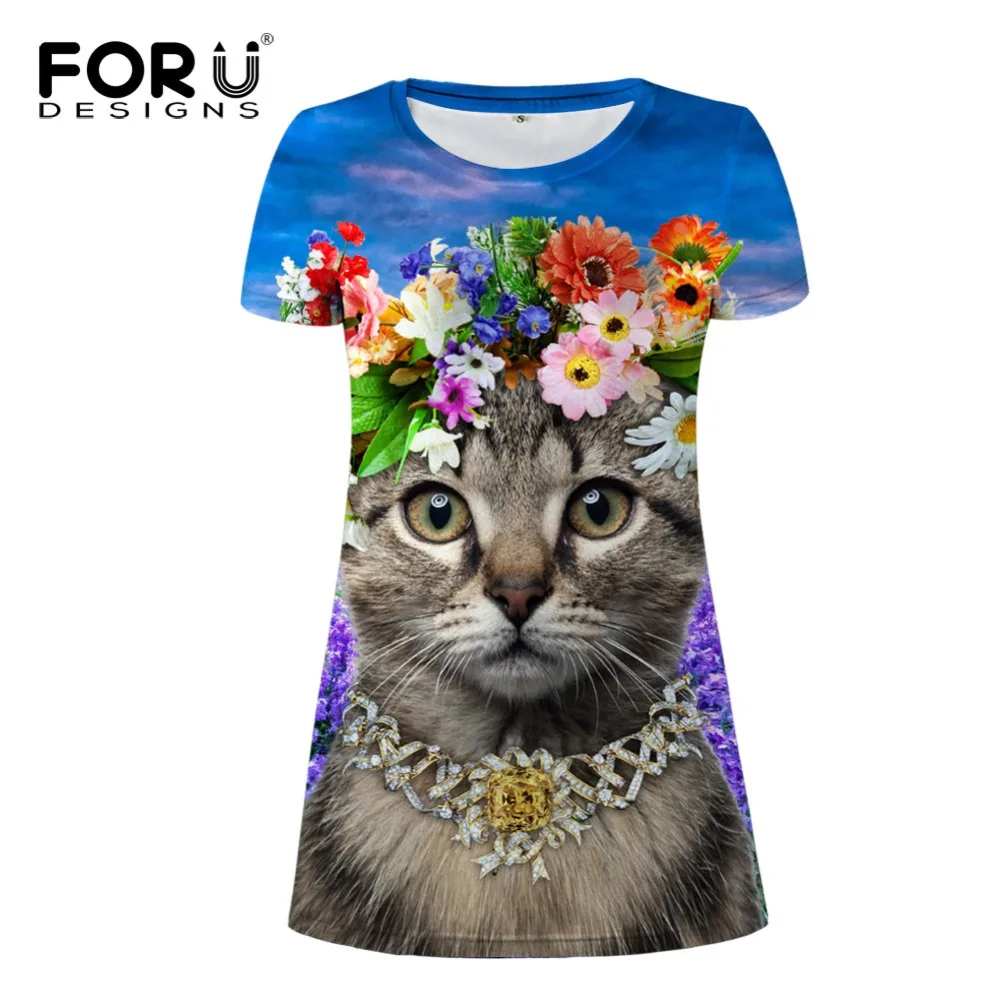 FORUDESIGNS dress 3d lavender cat women dresses,funny fashion short