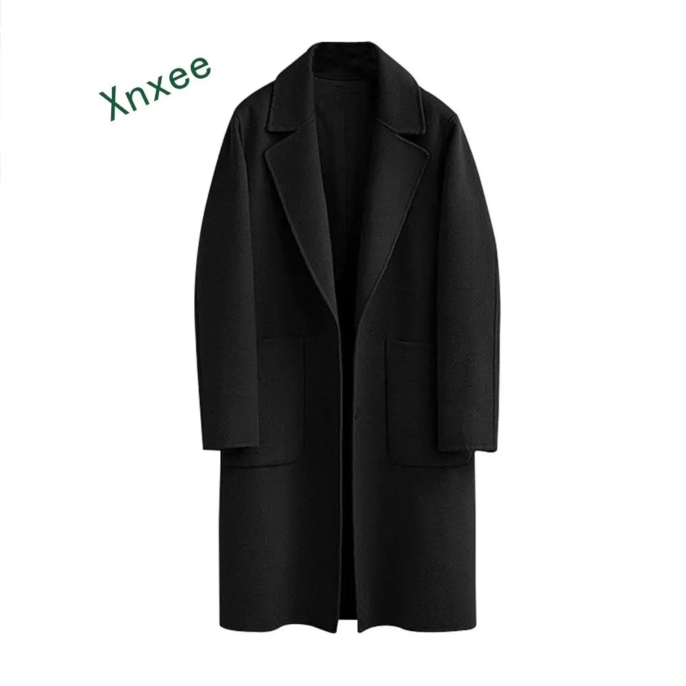 Женская винтажная куртка Xnxee черная теплая из верблюжьей шерсти с отложным
