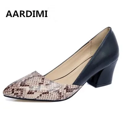 Hot 2017 patchwork snakeskin pattern women shoes high heels Rome style spring black white women pumps