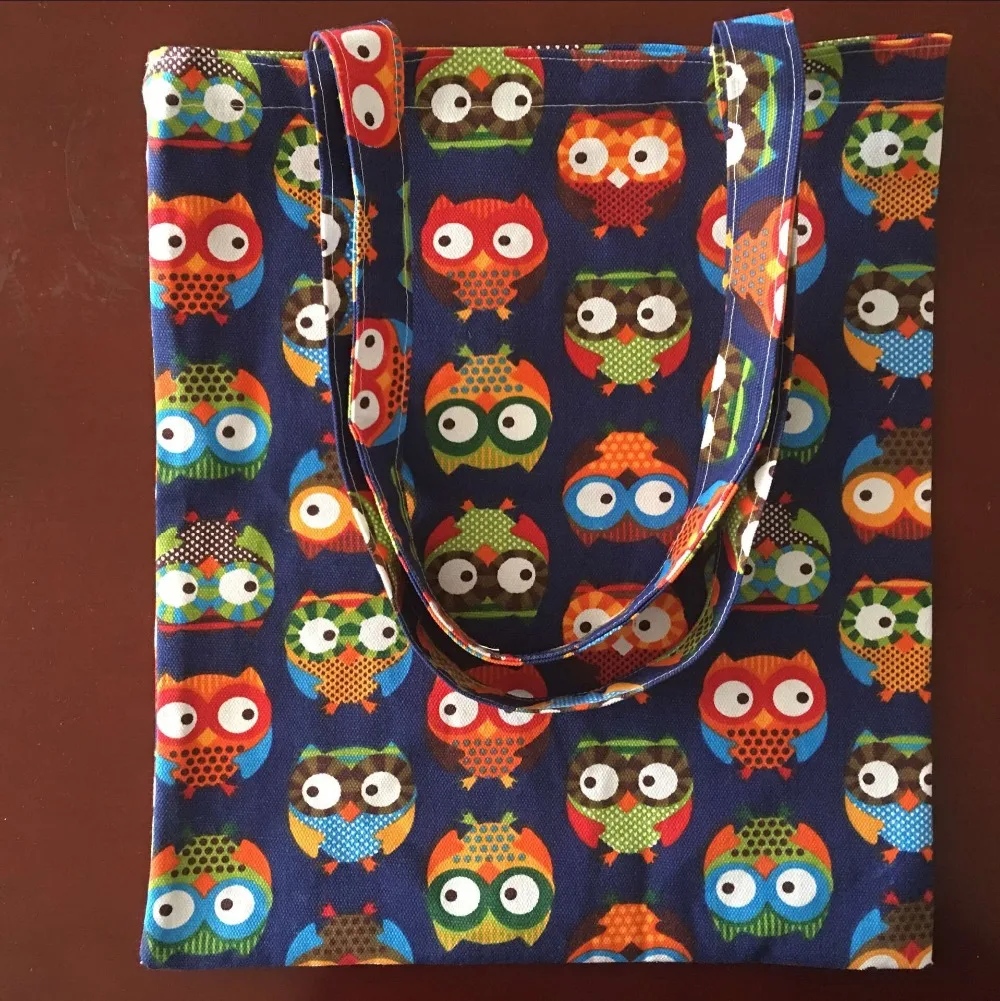 YILE Cotton Canvas Eco Shopping Tote Shoulder Bag Print Color Owls Blue