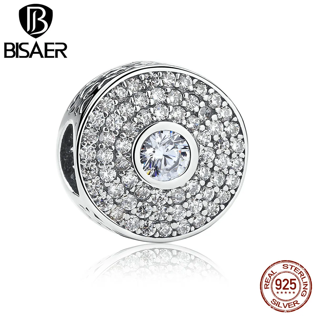 

2 Color 100% 925 Sterling Silver Blue & White Crystals Round Bead Charms Fit BISAER Bracelet Women Fashion Jewelry EDC029