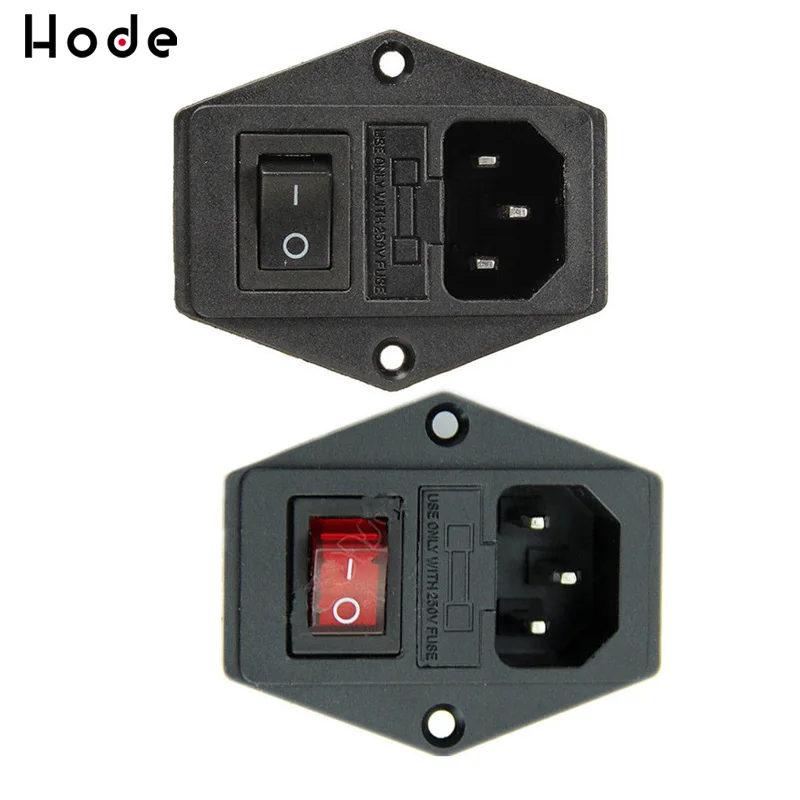 

3 in 1 Black Red AC 250V 10A 3 Terminal Power Socket with Fuse Holder With Rocker Switch