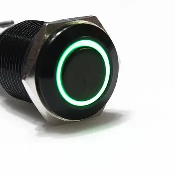 

12V Aluminum Metal Switch Power Logo Latching Push Button green Led 18mm