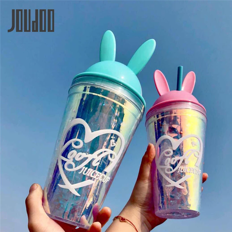 

JOUDOO 550ml Creative Fashion New Rabbit Bottle Plastic Daily Ice Bottle Portable Drinkware Tour Bottles for Lovers 35
