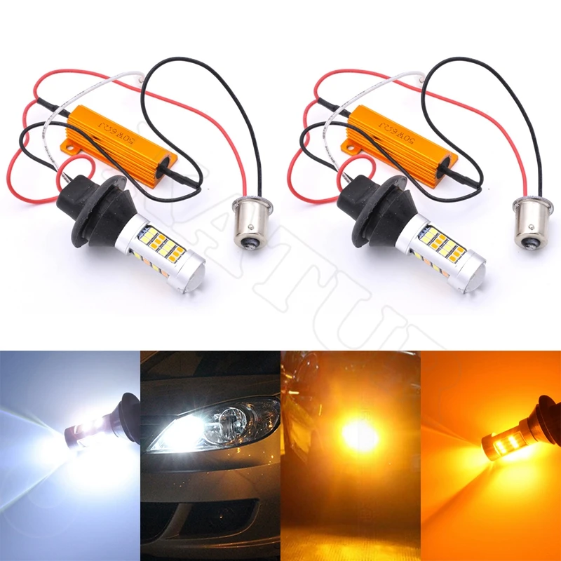 

2pcs 80W 1156PY 7507 PY21W BAU15S Canbus LED Car Rear Direction Indicator Auto Front Turn Signals Light Duan Color White/Amber