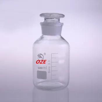 

1PCS Graduated Round Glass Reagent Bottle With Ground-in glass Stopper Wide Mouth 500ml