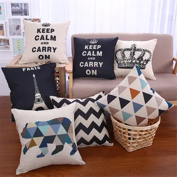 

Decorative square shape scenic building tower sofa home cotton linen cushion cover geometric crown pillowcase 45x45cm