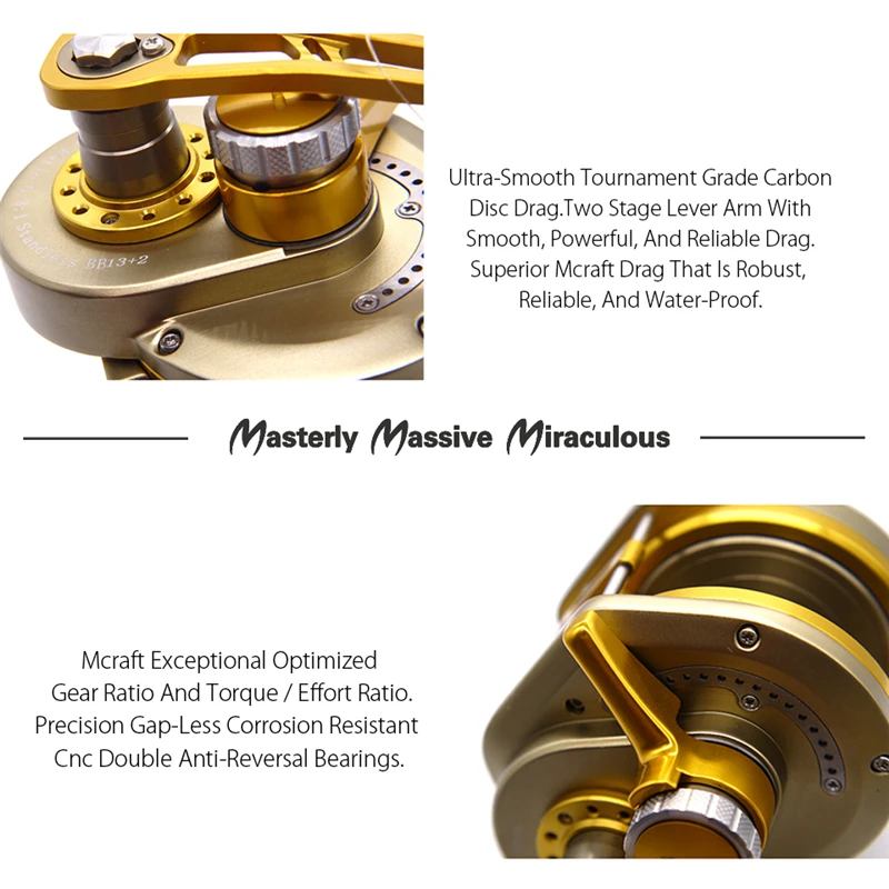 Slow JiggingFishing Reel  CNC Aluminium Full Metal Saltwater Boat Reel 6.31  13+2BB TG300G
