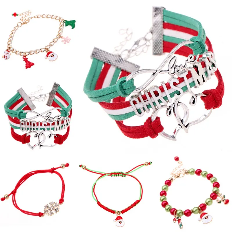 Женский браслет 6 стилей сладкие браслеты рождественские полые снежинки колокольчики сани Рождественские Браслеты с деревом для женщин