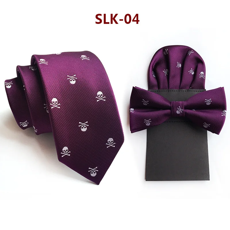 Высококлассные шелковые галстуки с черепом галстук-бабочка бумажный платок Набор для бизнес-леди Повседневный галстук набор - Цвет: SLK-04