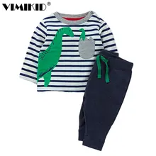 VIMIKID/комплекты одежды для мальчиков Осенняя полосатая блузка с круглым вырезом и рисунком динозавра+ однотонные повседневные штаны комплекты детской одежды k2