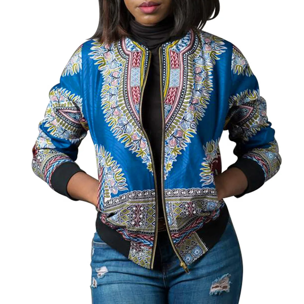 Женская короткая куртка бомбер Dashiki модная повседневная с длинными рукавами и