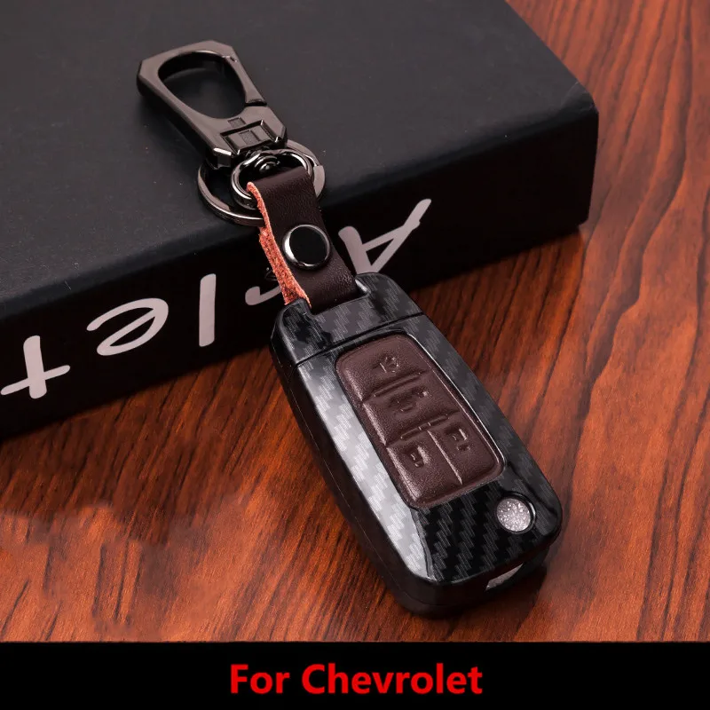 Углеродное волокно кожаный чехол для автомобильных ключей Chevrolet Cruze Aveo Trax