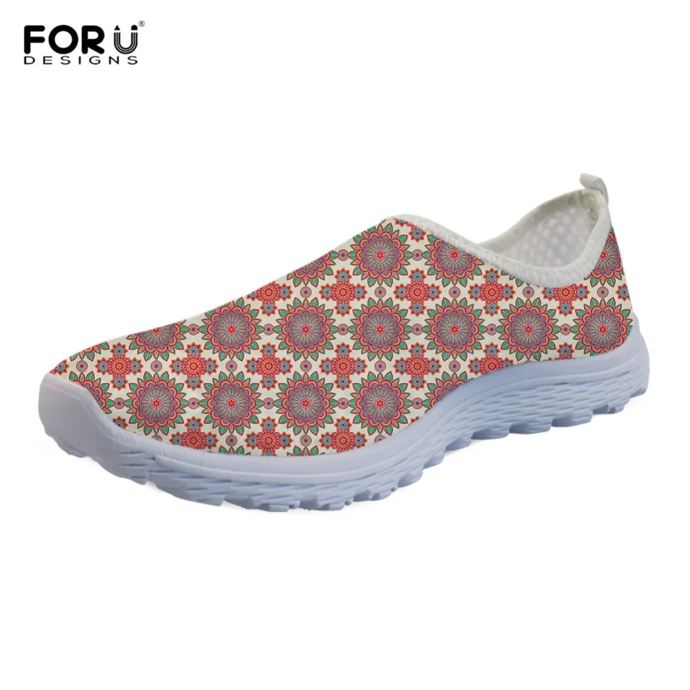 

FORUDESIGNS Bohemian Flower Patterns Women Flats Shoes Mesh Breathable Spring Light Weight Girls Casual Slip On Walk Sneakers