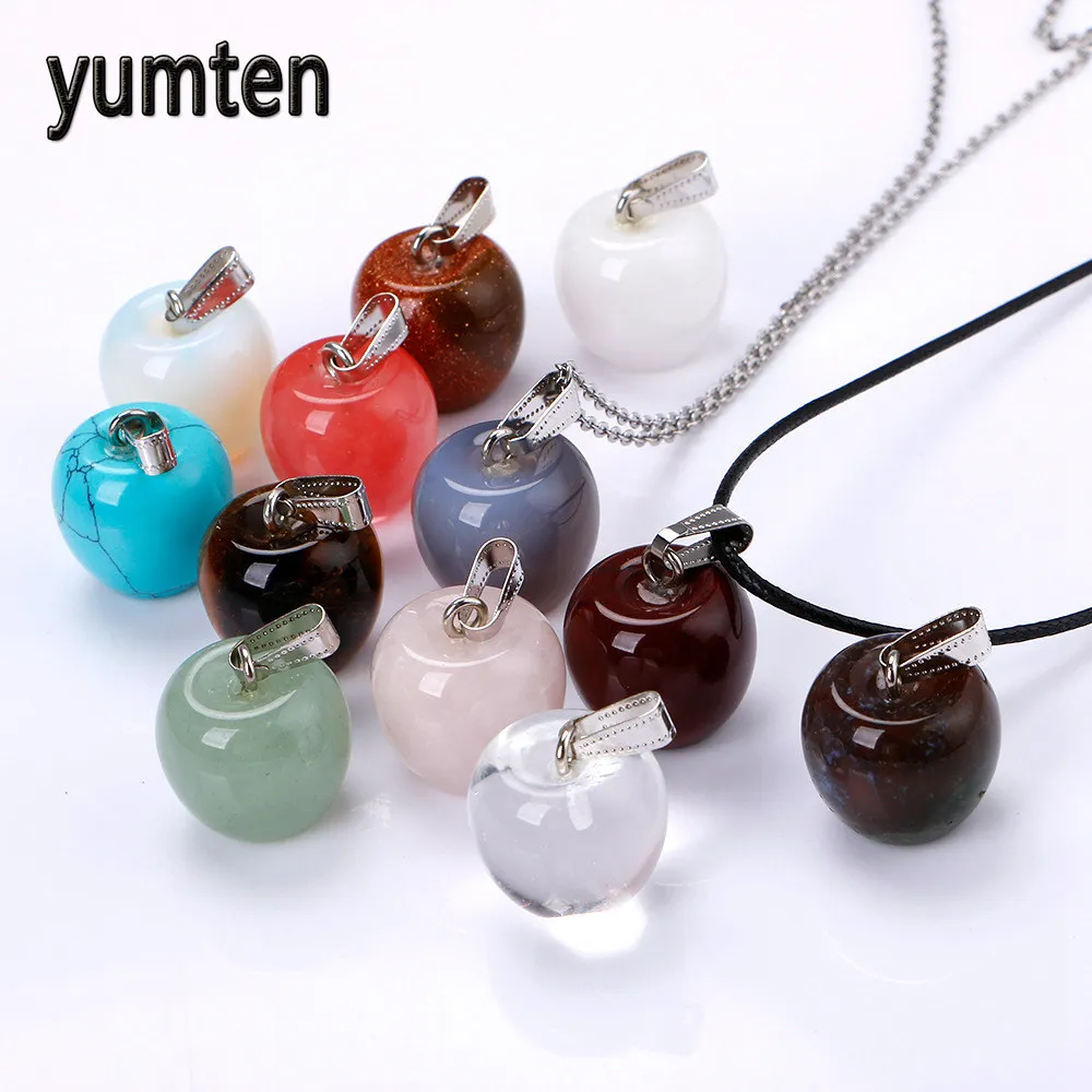 

Yumten Natural Gemstone Crystal Apple Pendant Christmas Eve Present Gift Ruby Necklace Woman Charm Jewelry Pesca Stone Llaveros