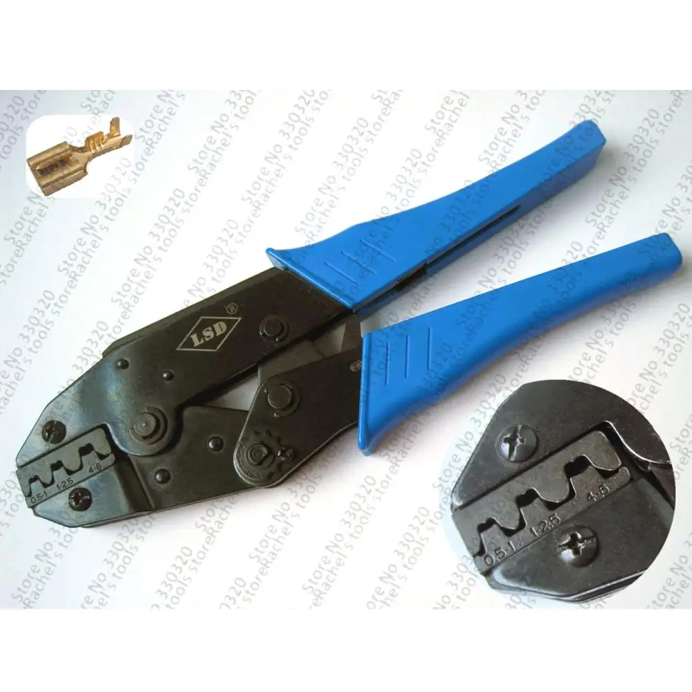 

Ratchet hand crimping tools for non-insulated open plug type connector LSD LS-03B