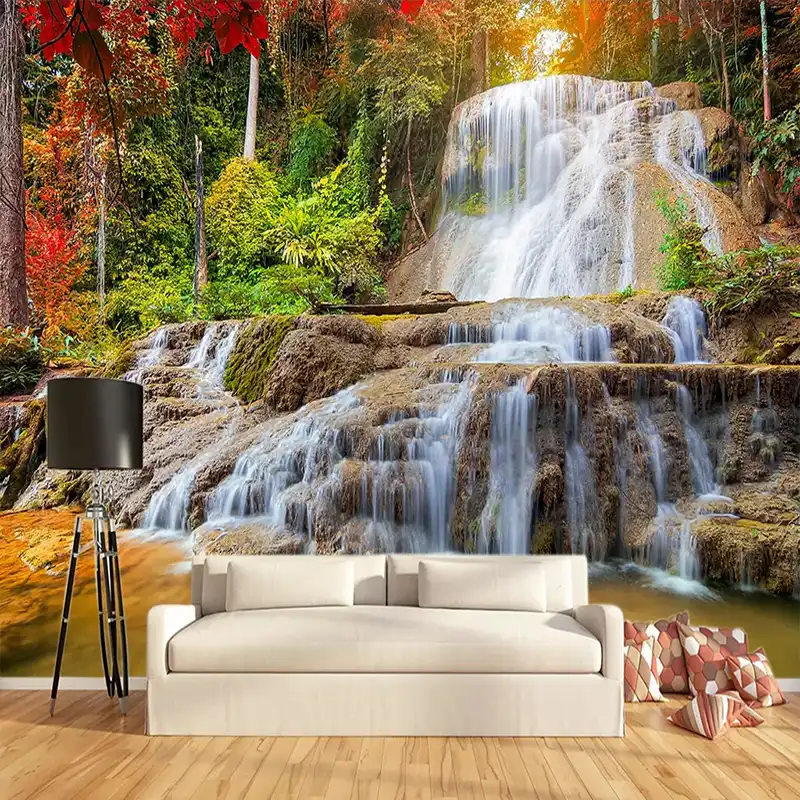 Custom Wallpaper Murals 3d Hd Forest Rock Waterfall Photography