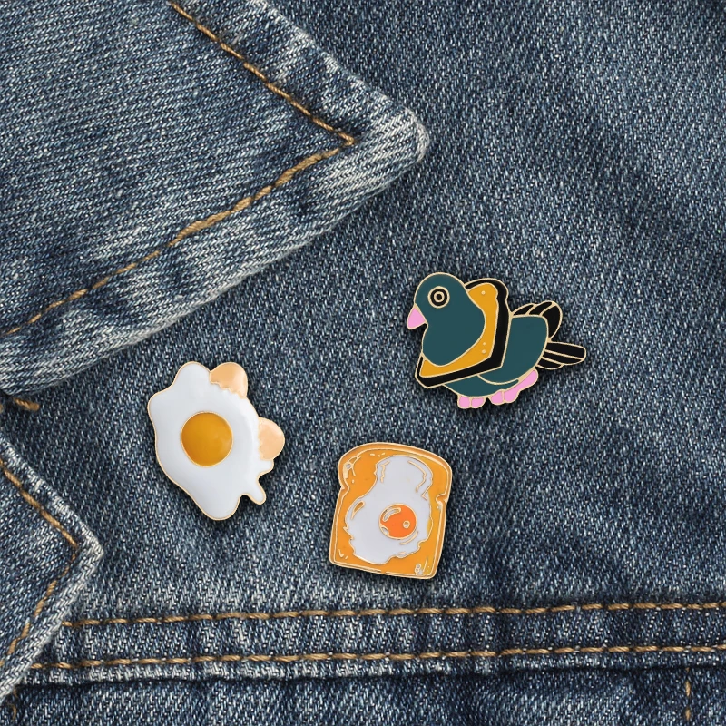 

3pc/set Creative Fried Egg Bread Bird Brooch Cartoon Food Animal Enamel Pins Women Jackets Collar Pin Kid Bad Badge Jewelry Gift