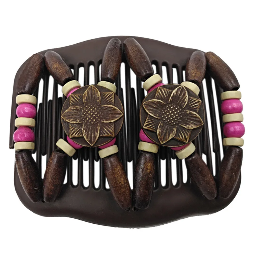 Fashion Bead Stretchy Women New Arrival Hair Combs Double Magic Wooden