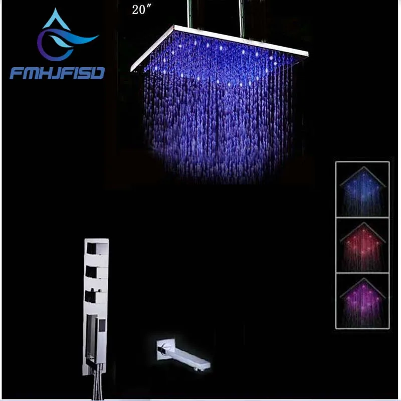 

Wholesale and Retail LED Color Changing Ceiling Mounted Shower Head Faucet Set 3 Thermostatic Valve Hand Shower / Tub Spout