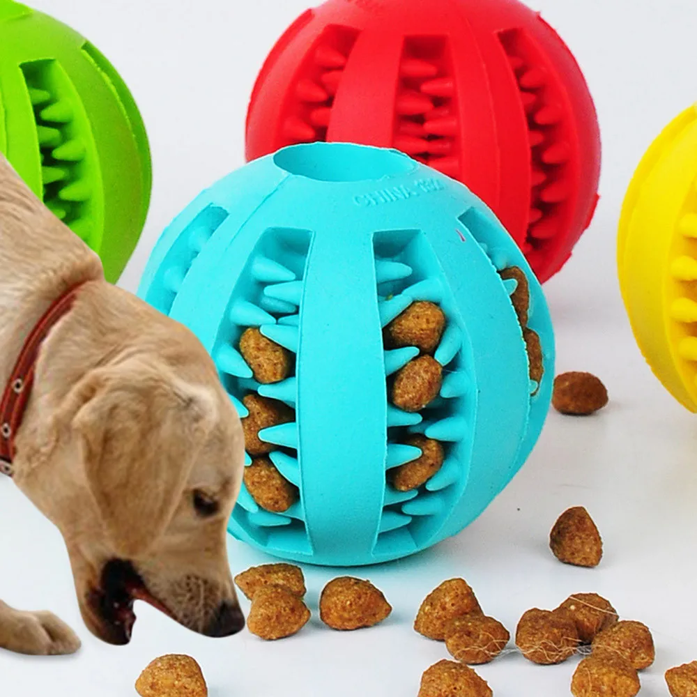 1pc Pet Dog Chew Toy Food Dispenser Ball Bite Resistant Natural Rubber