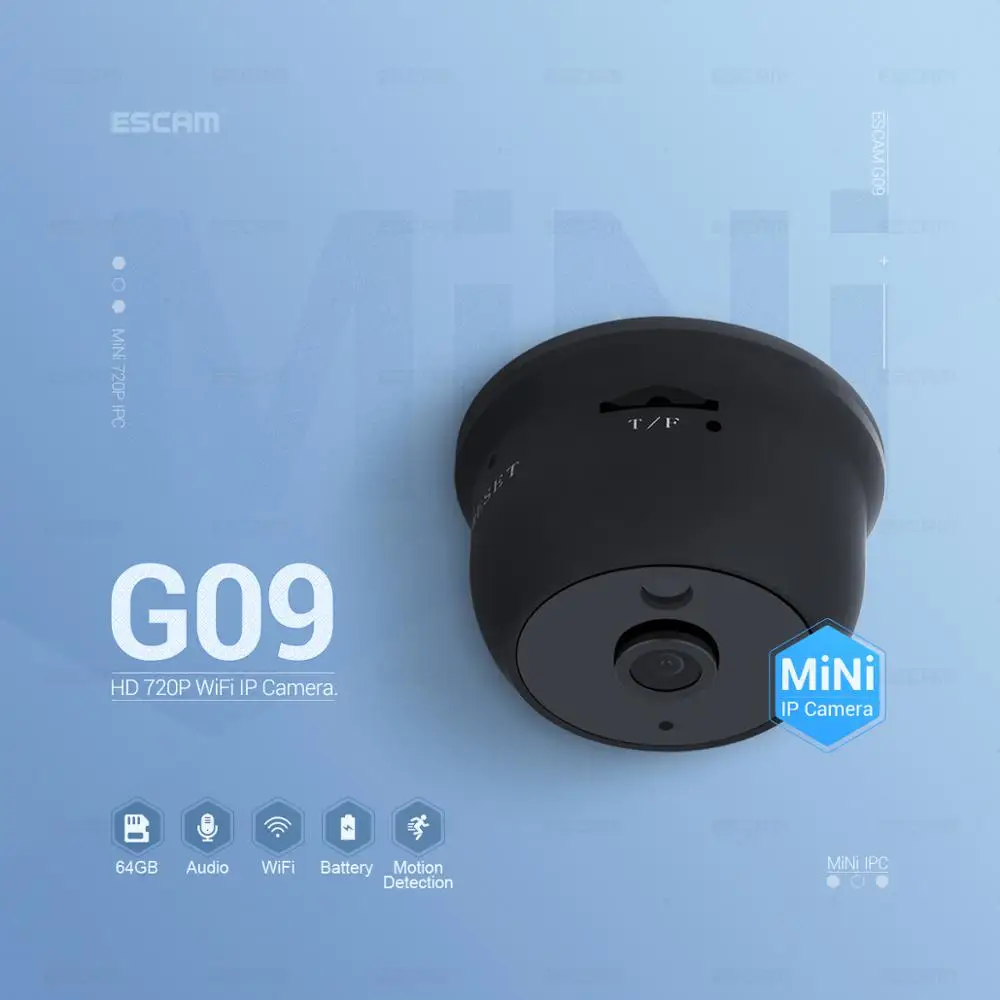 

ESCAM Home Security IP Camera Wi-Fi Wireless Mini Network Camera Surveillance Wifi 720P Night Vision CCTV Camera G09 battery