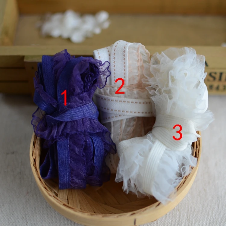 

1 / meter lace accessories 3 color stretch elastic yarn lace ruffle