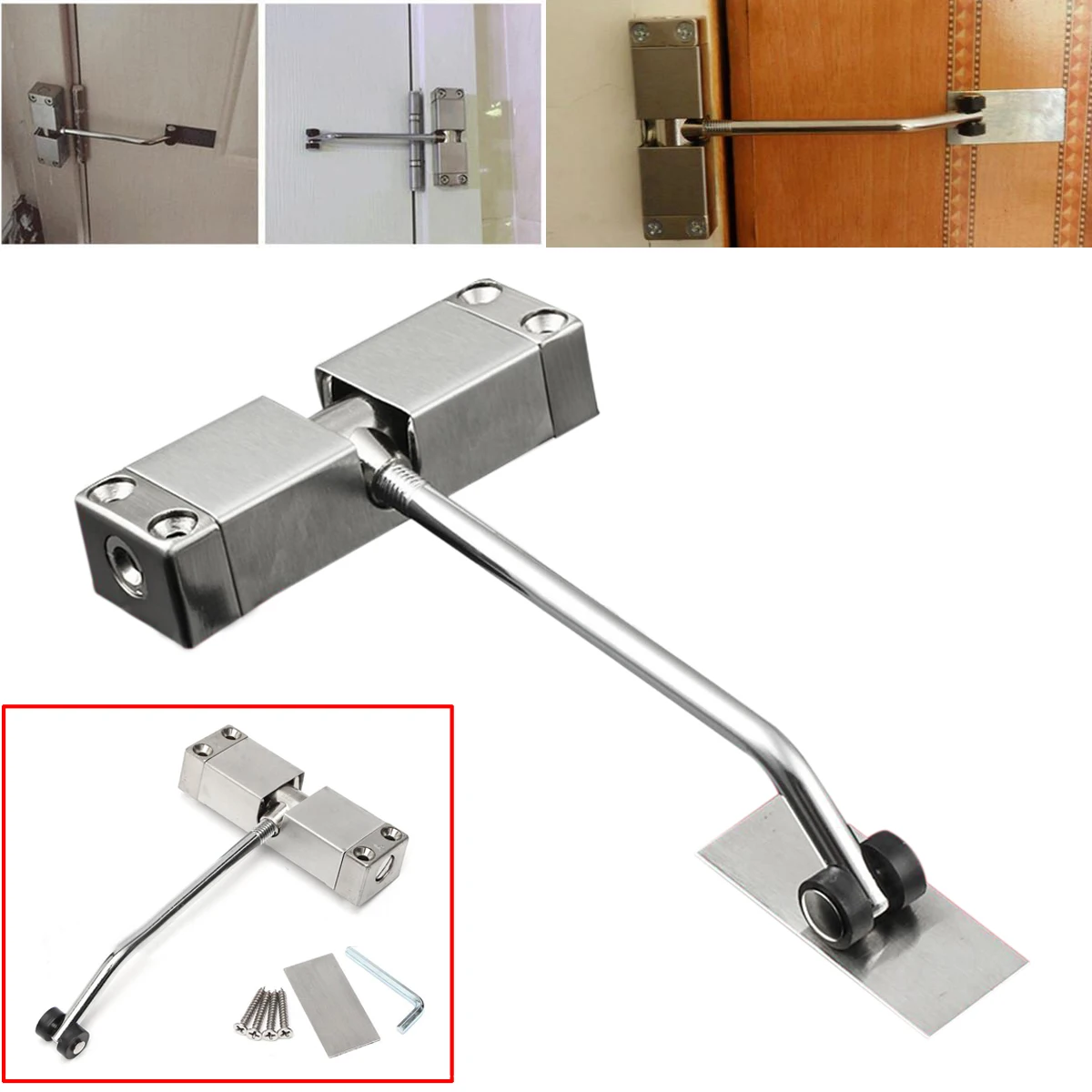 1pc Automatic Mounted Spring Door Closer Stainless Steel Adjustable Surface Door Closer 160x96x20mm