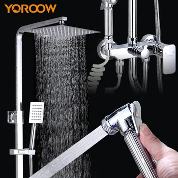 Online Rorrow Bathtub Faucet Wall Mounted Bathroom Shower Faucet Set Bath Shower Tap Waterfall Stainless Shower Head Shower Wall Mixer