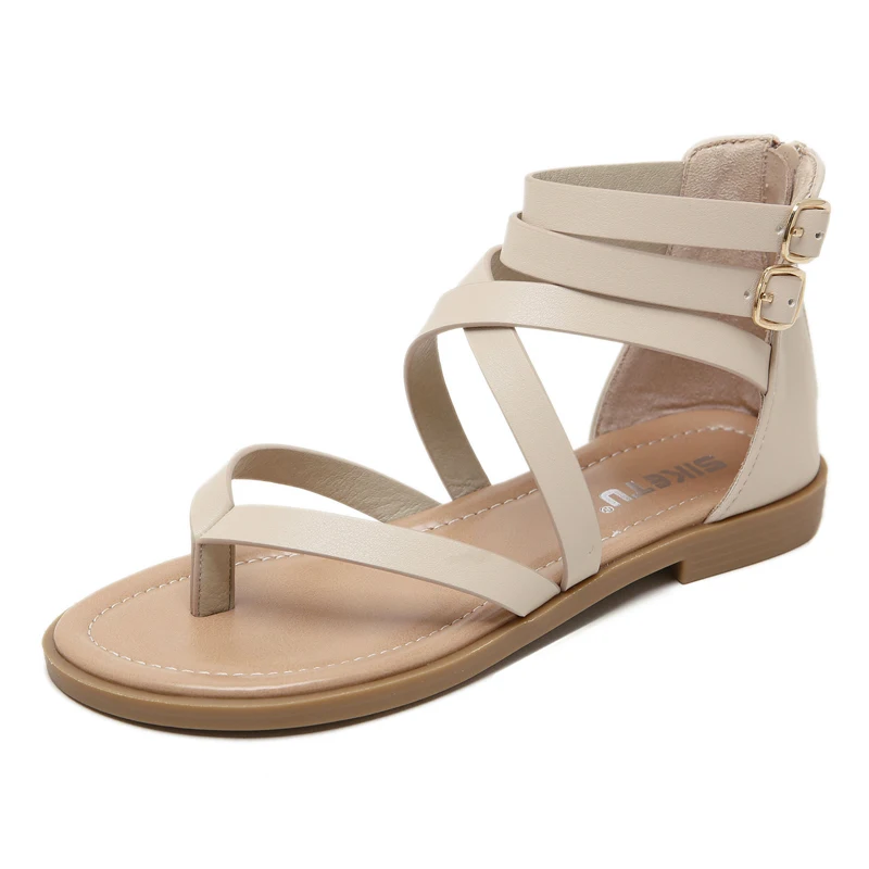 

Women sandals Shoes Thong Gladiator Sandals Flip Flops for Women 2019 Ankle Strap Summer Beach Sandalias Zipper Buckle Strap