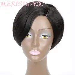 Меризи волосы изогнутые моделирование головы 6 дюймов короткие парики Черный Цвет прямо синтетические волосы Боб Прическа парики для