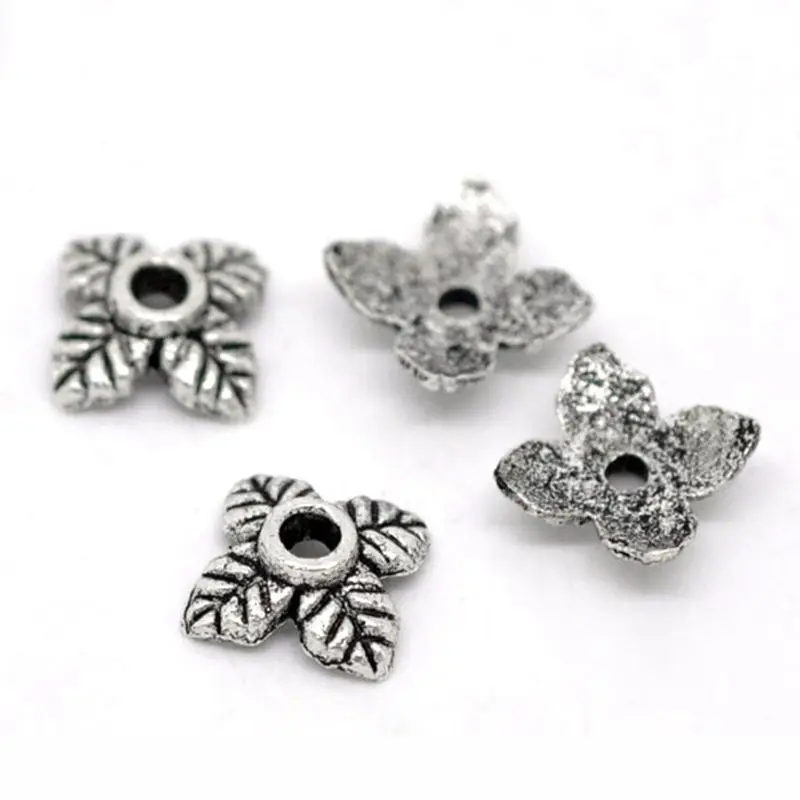 2//8/"x 2//8/" 300PCs Gift Silver Tone Flower Bead End Caps Findings 6mmx6mm