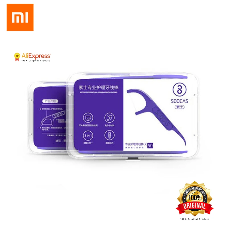 

Xiaomi Soocas Toothpicks Dental Flosser Tape Scraper 3 in 1 Xiaomi Soocare Cleaning Professional Dental floss 50 PCS Toothpicks