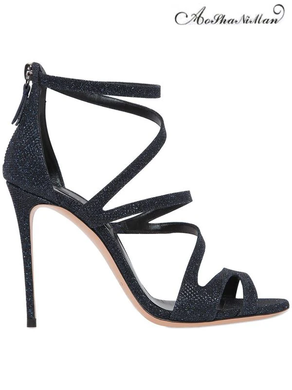 

2017 summer top quality brand design women sandals cross-tied real leather high heels shoe Sexy Pop toe party shoes black 34-41
