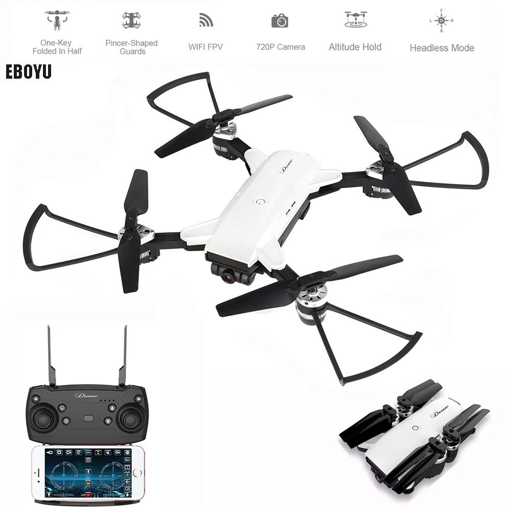 EBOYU(TM) YH-19HW 2,4 ГГц 2.0MP широкий угол Wi-Fi FPV RC Дрон для селфи Дрон складной RC Квадрокоптер высота удержания 3D флипы рулон RTF