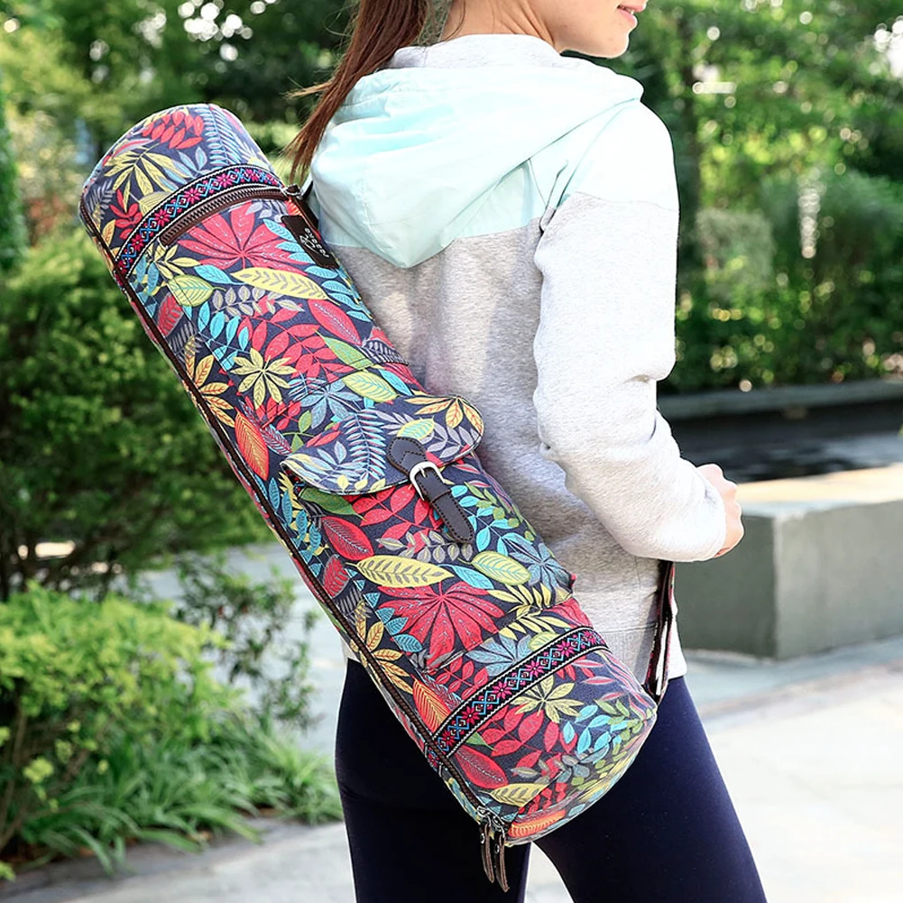 

Practical Casual Shoulder Pilates Yoga Mat Bag Gym Exercise Portable Leaves Print Adjustable Strap Waterproof Case Carrier