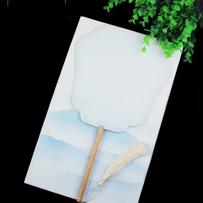 Традиционное ремесло пустой китайский шелк тутового шелкопряда веер ручная живопись круглый белый Ручной Веер для взрослых DIY Вышивка винтажная ручка веер - Цвет: white feixian