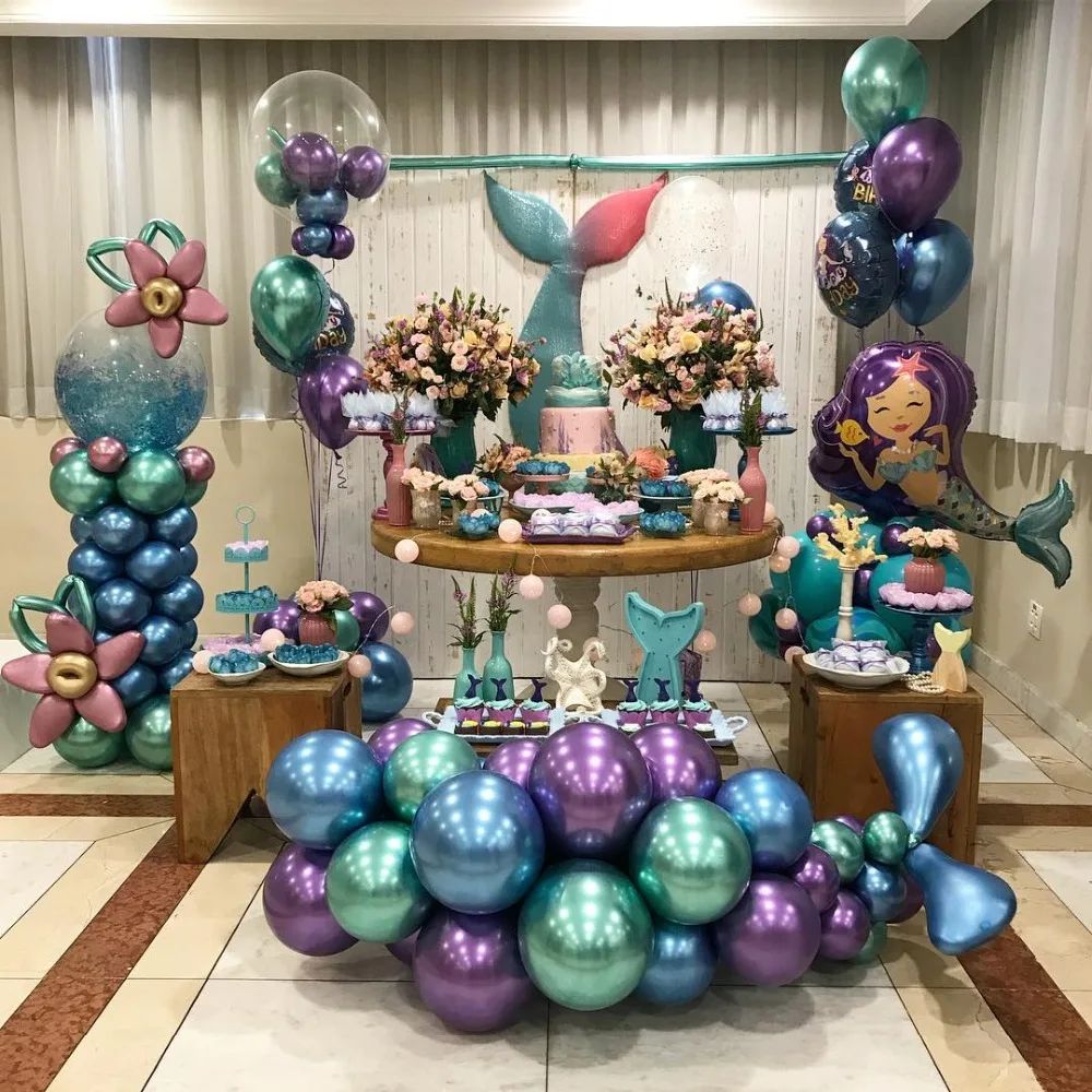 

Chrome balls metallic balloons big mermaid decorations ball happy birthday party hawaii baby girl favor toy kids Helium ballon